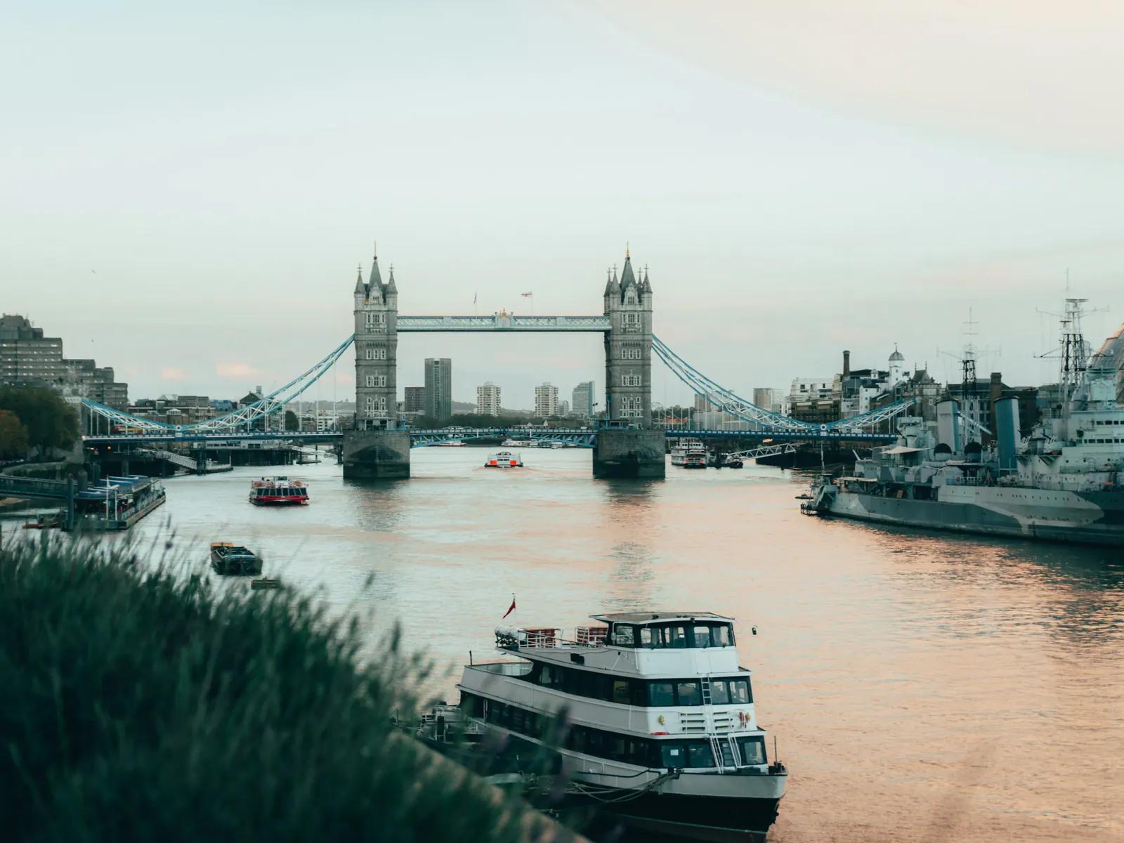 Tower Bridge and a riverboat on the River Thames in London